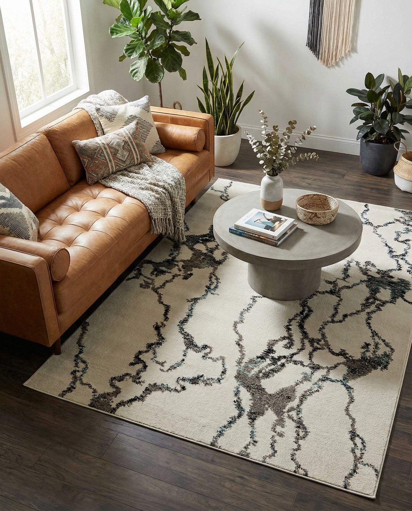 Rugs.com - Madeline Collection Rug – 6' 1 x 9' Ivory Modern Area Rug – Abstract Marble Design for Living Room, Bedroom, and Dining Room