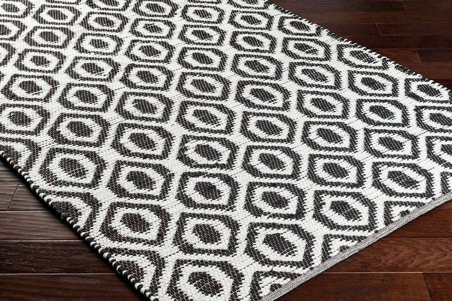 Hauteloom Nautilus Recycled Material Area Rug - Geometric Diamond Trellis Medallion - Contemporary Modern Tribal Minimalist Moroccan - Rose Cream, Dark Purple, Dark Gray, Black, White - 5' x 7'6"