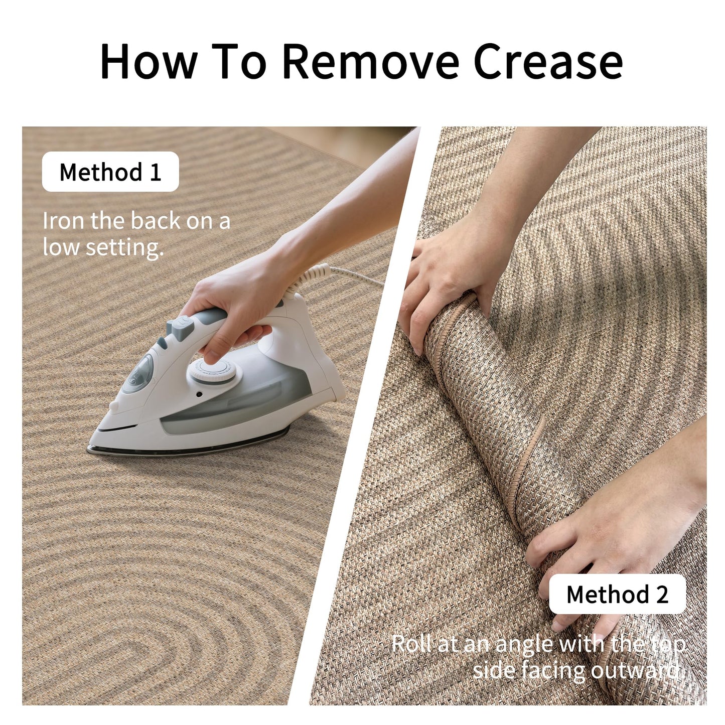 Easy Jute Rug 3x5 Outdoor: Natural Area Rugs for Patio Linen-Look Fabric Durable - Neutral Washable Carpet Mat for Entryway Bedroom Kitchen Non-Slip - Swirl Curved Pattern