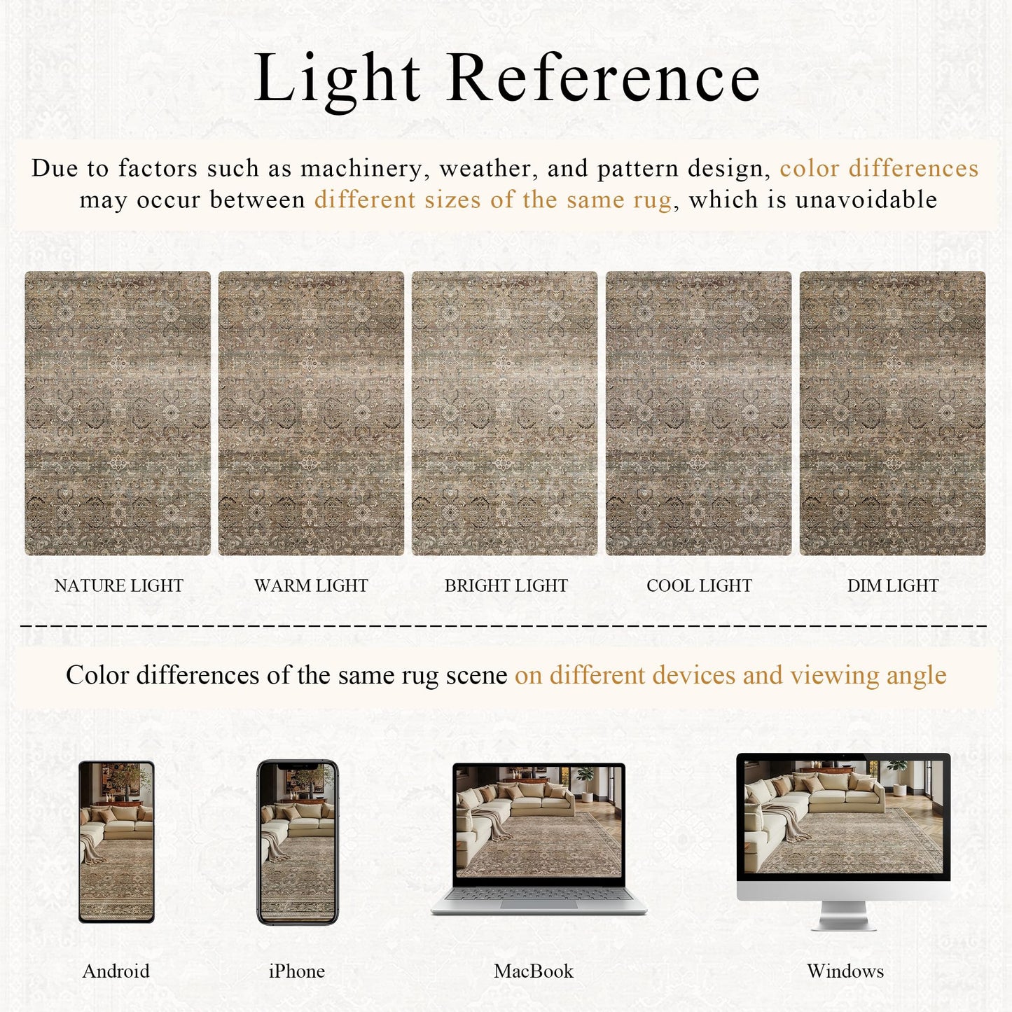 Schweek 8x10 Washable Area Rug Brown Neutral Vintage Distressed Rugs Large Non-Slip Living Room Area Rugs, Soft Low Pile Carpet Indoor Mat Throw Rug for Bedroom Dining Room Office Nursery