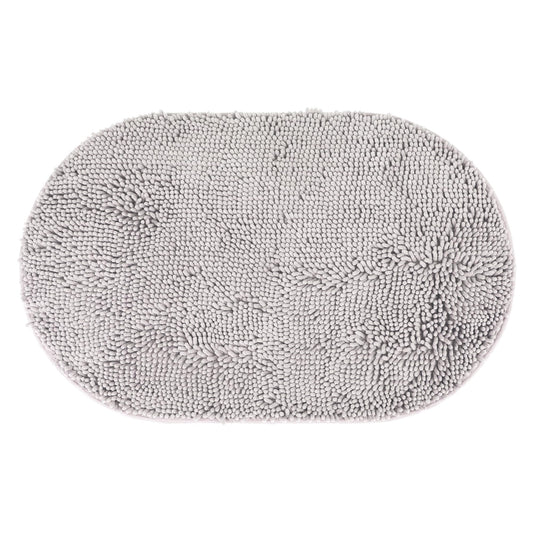 HMETOL Oval Plush Bath Mat, Soft Non Slip Washable Absorbent Rug, Rubber Backing Quick Dry Rugs for Shower Floor, Bathroom Decor 20" x 32" Light Grey