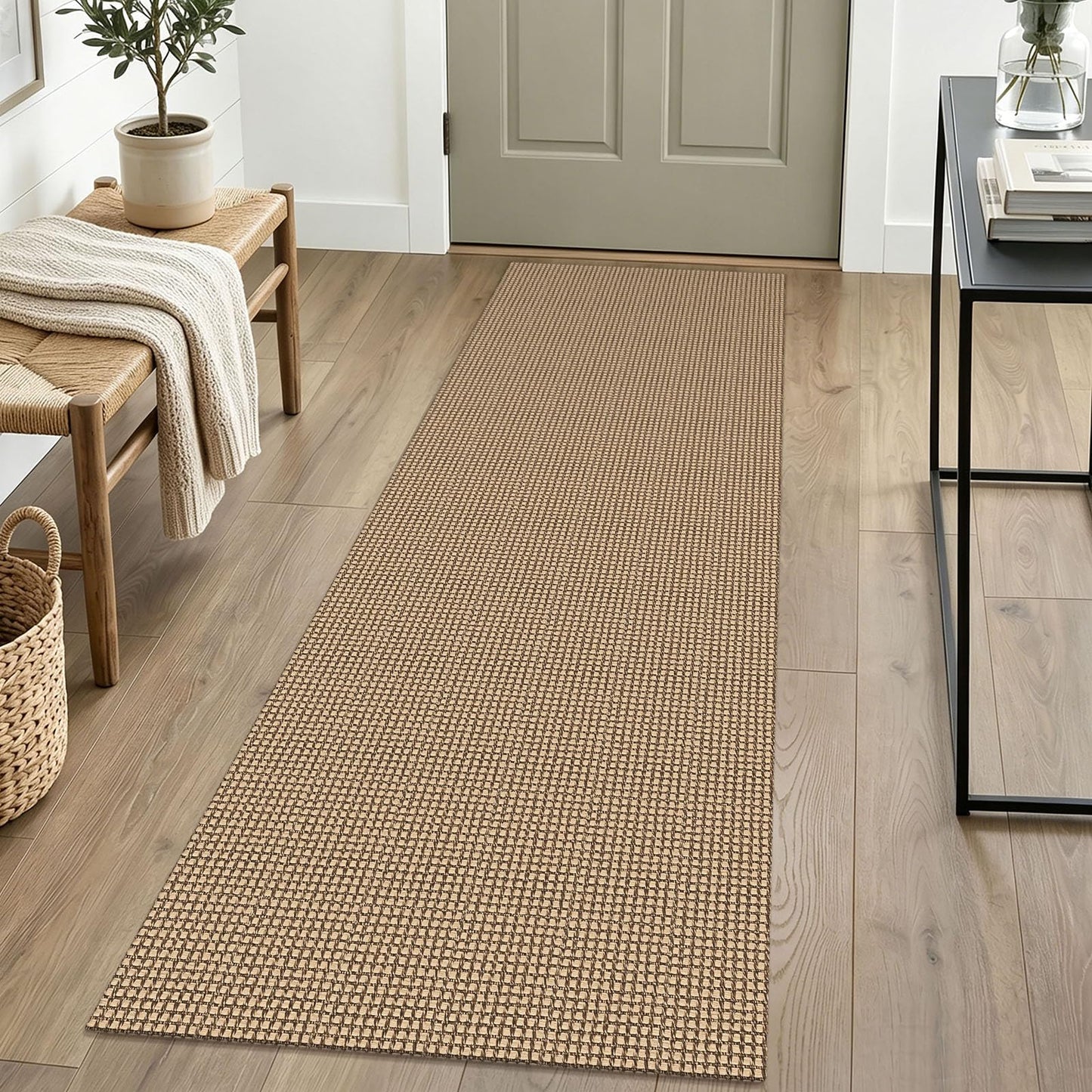 IOHOUZE Washable Runner Rug 2x6 Non Slip Rubber Backed Runners for Hallways Entryway Runner Indoor, Kitchen Rugs Woven Cotton Floor Carpet for Hall Entrance Bedroom, Orange/Tan/Brown