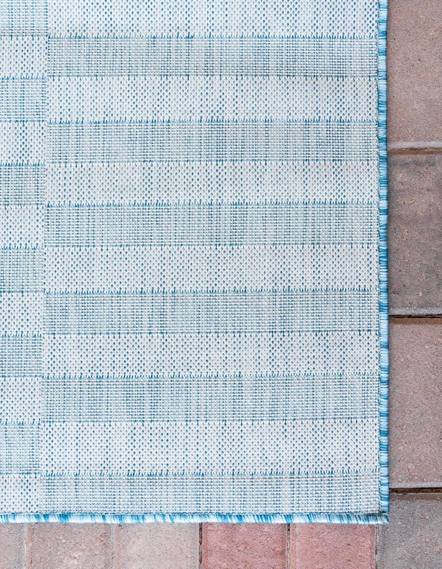 Unique Loom Outdoor Striped Collection Area Rug - Striped (2' x 6' 1" Runner, Light Aqua/Ivory)