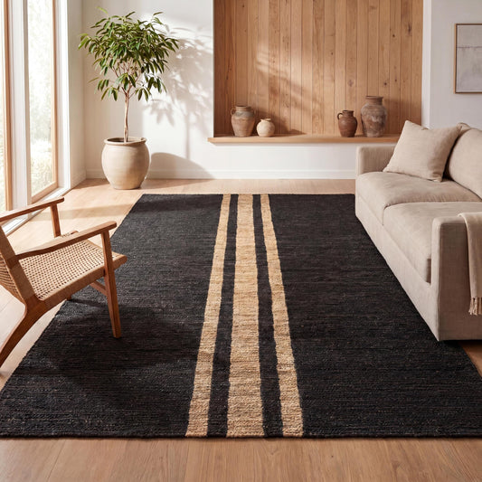 JONATHAN Y Olivier Wide Ticking Stripe Jute Black/Natural Indoor Area Rug, 4x6, Rustic, Farmhouse, Easy-Cleaning for Living Room, Bedroom, Kitchen, Non-Shedding (NRF200B-4)