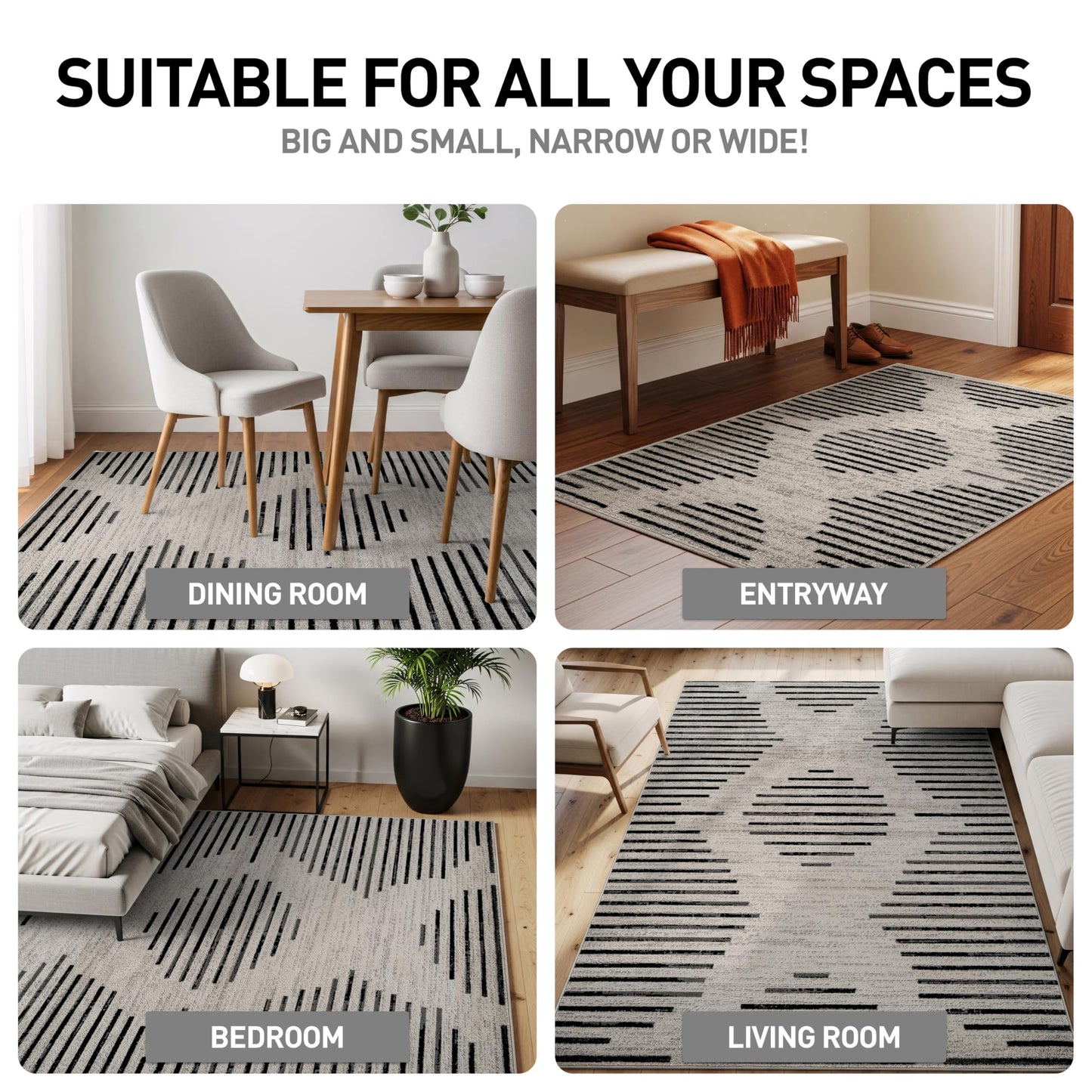 Rugshop Contemporary Abstract Indoor Area Rug for Living Room,Bedroom,Kitchen Rug Low Pile Rug with Jute Backing 5' x 7' Cream