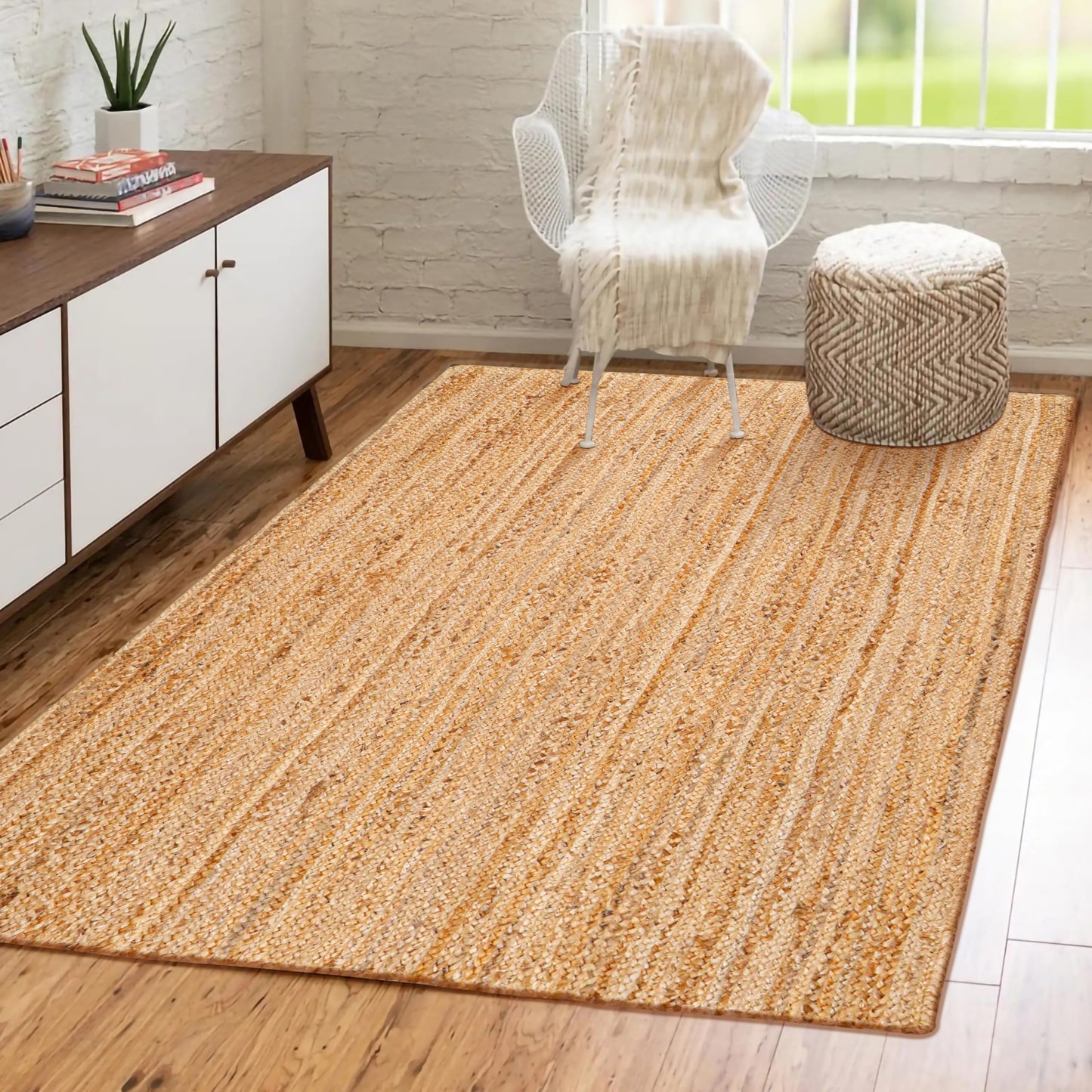Hausattire Hand Woven Jute Braided Rug, 4'x6' – Natural, Reversible Boho Entry Area Rugs for Kitchen, Living Room I Farmhouse Indoor Outdoor Decorative Floor Rug, 48x72 Inches