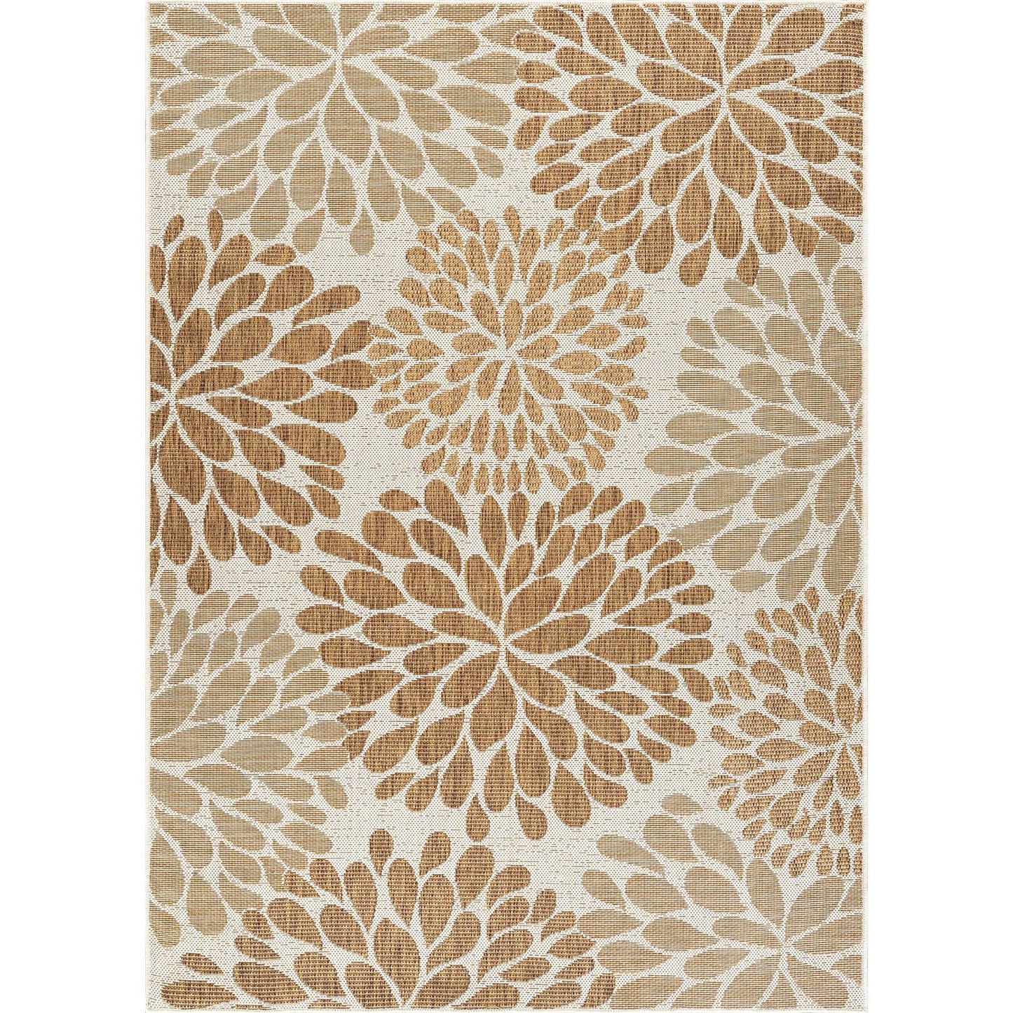 Beverly Rug Outdoor Rug 8x10 Modern Exotic Tropical Leaf Area Rugs for Indoor and Outdoor Patio Deck Porch Garden Water Resistant Washable Outside Carpet (8 x 10 Beige)