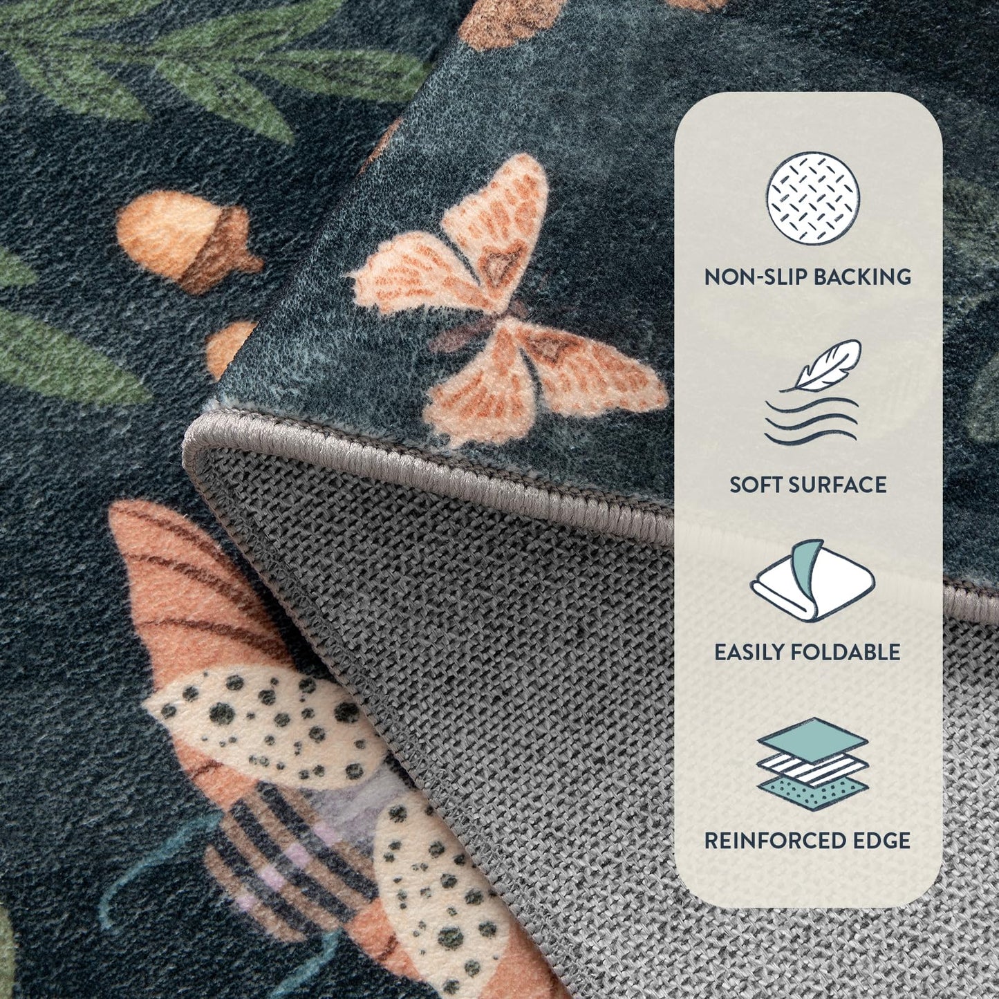 Lahome Washable Insect Botanical 2x6 Runner Rug for Entryway - Machine Washable Non-Slip Hallway Runner Rug, Black Boho Low Profile Soft Faux Wool Carpets for Bedroom, Hallway, Laundry, Kitchen