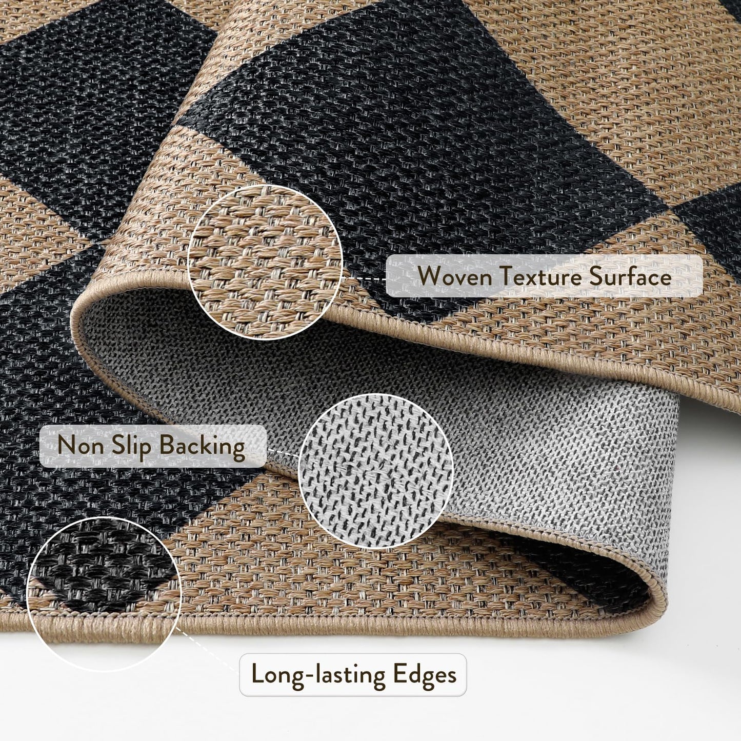 Lahome Checkered Easy Jute Non Slip Runner Rug, 2x6 Kitchen Runner Rug Washable Outdoor Rug for Entryway Indoor, Checkerboard Black Indoor Outdoor Carpet for Hallway 6ft Entry Front Door