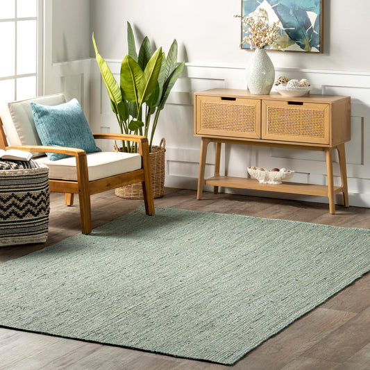 nuLOOM 8x10 Rigo Jute Hand Woven Area Rug, Green, Solid Farmhouse Design, Natural Fiber, For Bedroom, Living Room, Dining Room, Hallway, Office, Kitchen, Entryway