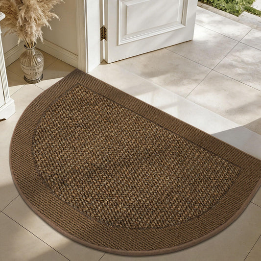 FLOORHUG Half Circle Door Mat Indoor Entrance Welcome, Non-Slip Washable Doormat, Trap Dirt and Moisture, Low Profile Mats for Indoor Entry, 24"x36", Brown