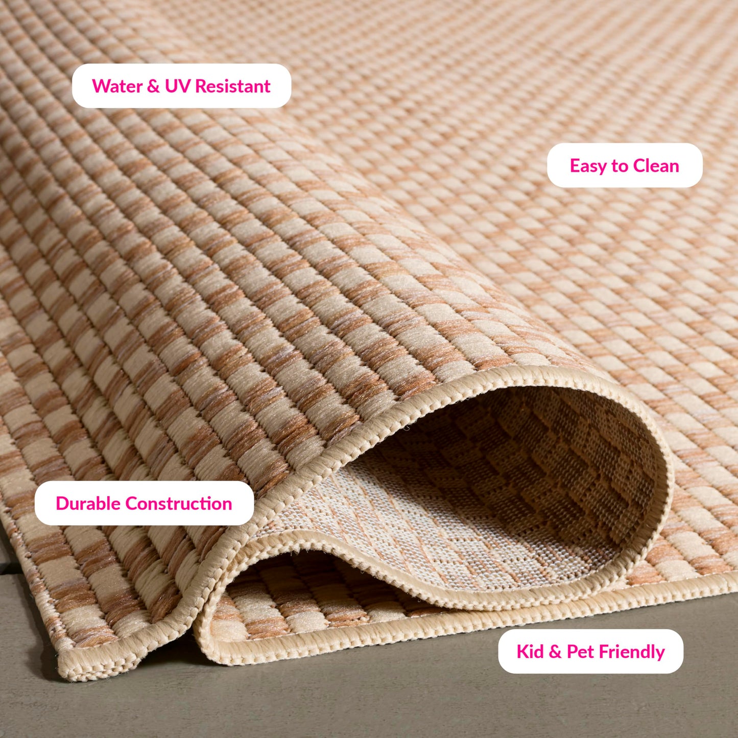 SAFAVIEH Washable Rug Outdoor Courtyard Collection - 9' x 12', Natural & Cream, Non-Shedding & Easy Cleaning, Ideal for Patio, Backyard, Mudroom (CY8653-03021)