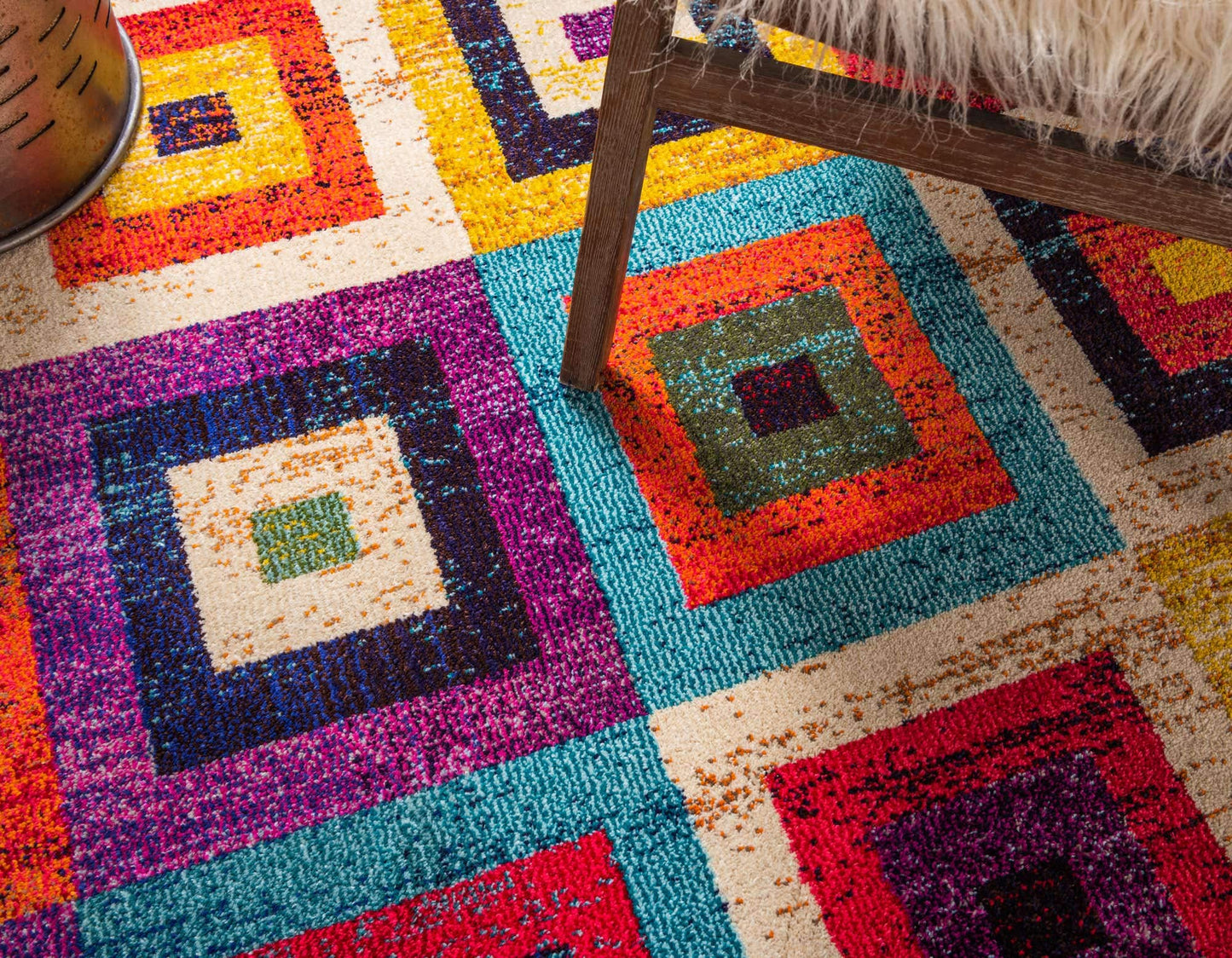Unique Loom Estrella Collection Colorful, Geometric, Squares Modern, Abstract Area Rug (7' 0 x 10' 0 Rectangular, Multi/Beige)