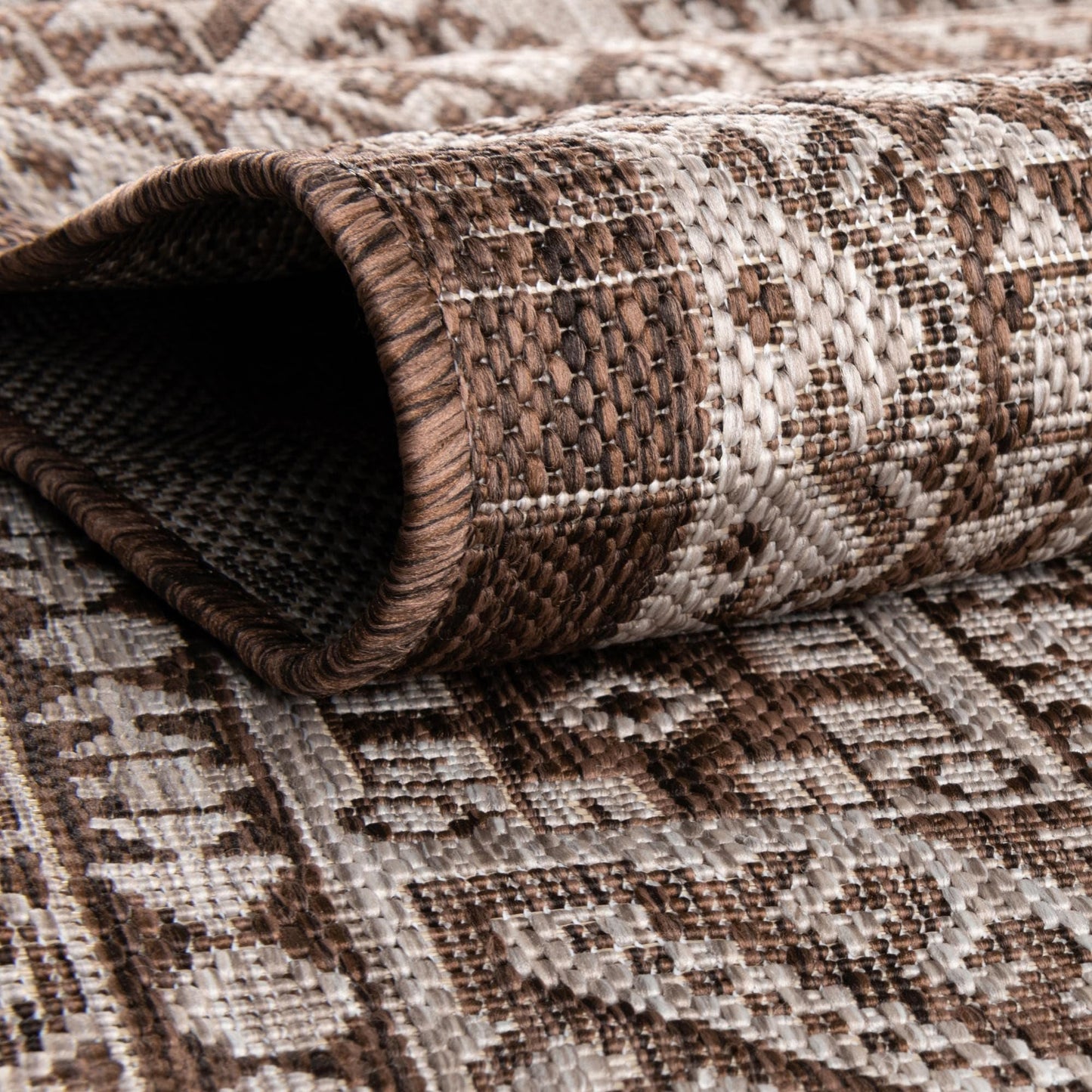 Rugs.com - Outdoor Aztec Rug – 5 Ft Square Brown Indoor/Outdoor Rug – Durable, Easy-Clean, Perfect for Patios and Porches