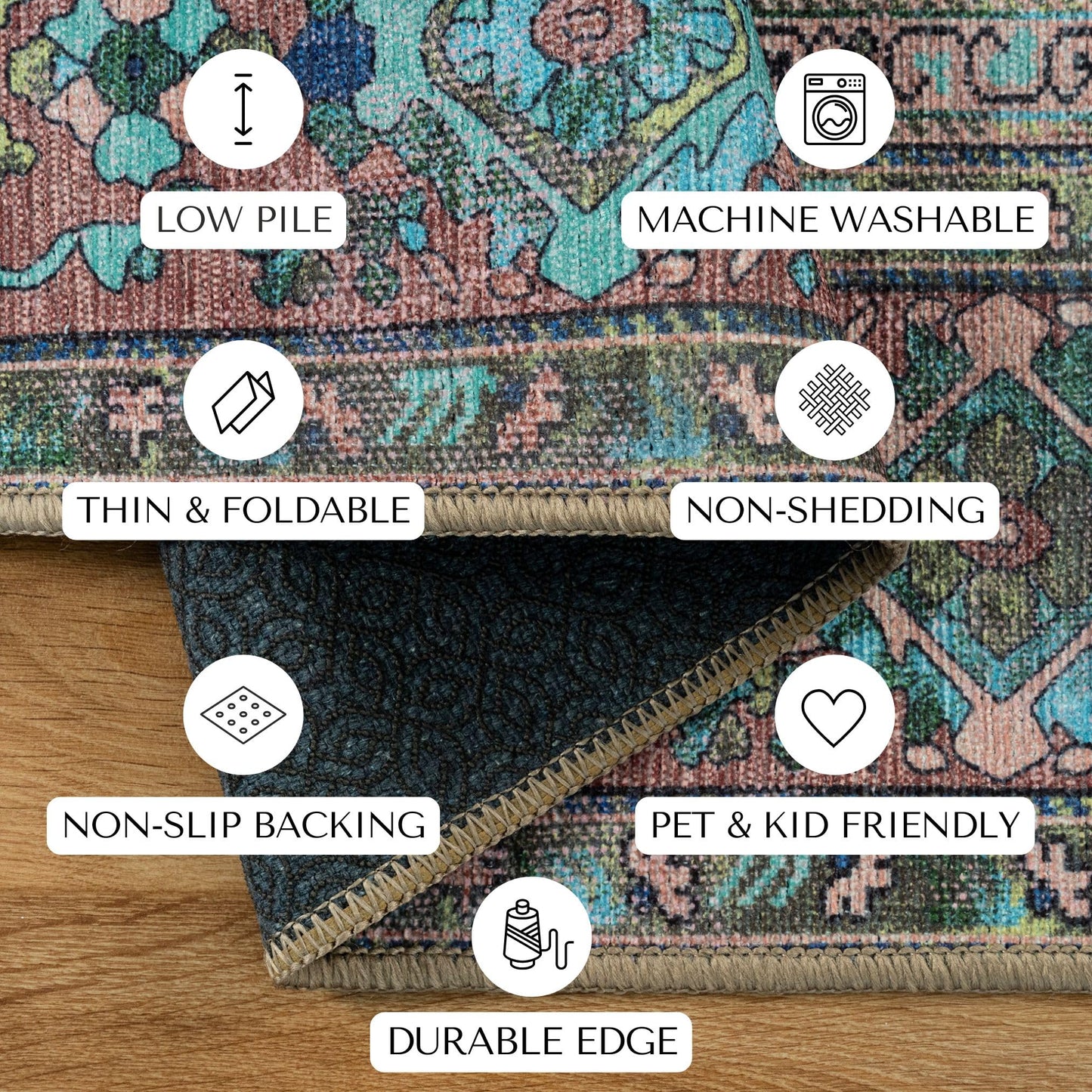 GIONARA Navy Blue Oushak Large Area Rug 8x10 - Washable Boho Rug Vintage Turkish Non-Slip Carpet Non-Shedding Extra Large Area Rugs for Living Room, Dining, Bedroom, Lounge, Farmhouse