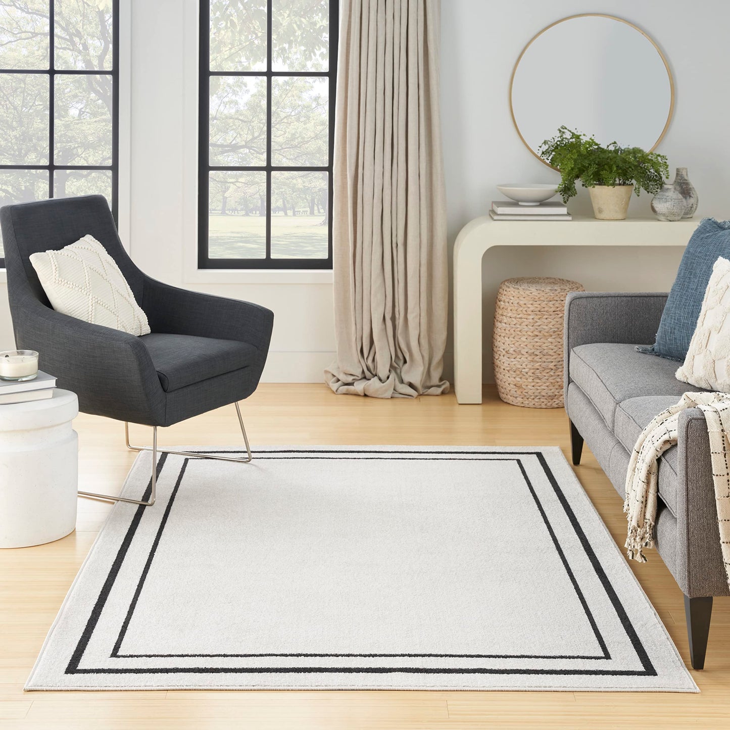 Nourison Home Nourison Essentials Ivory/Black 6' x 9' Area Rug - Easy Clean, Non Shedding, Bed Room, Living Room, Dining Room, Kitchen (6' x 9')