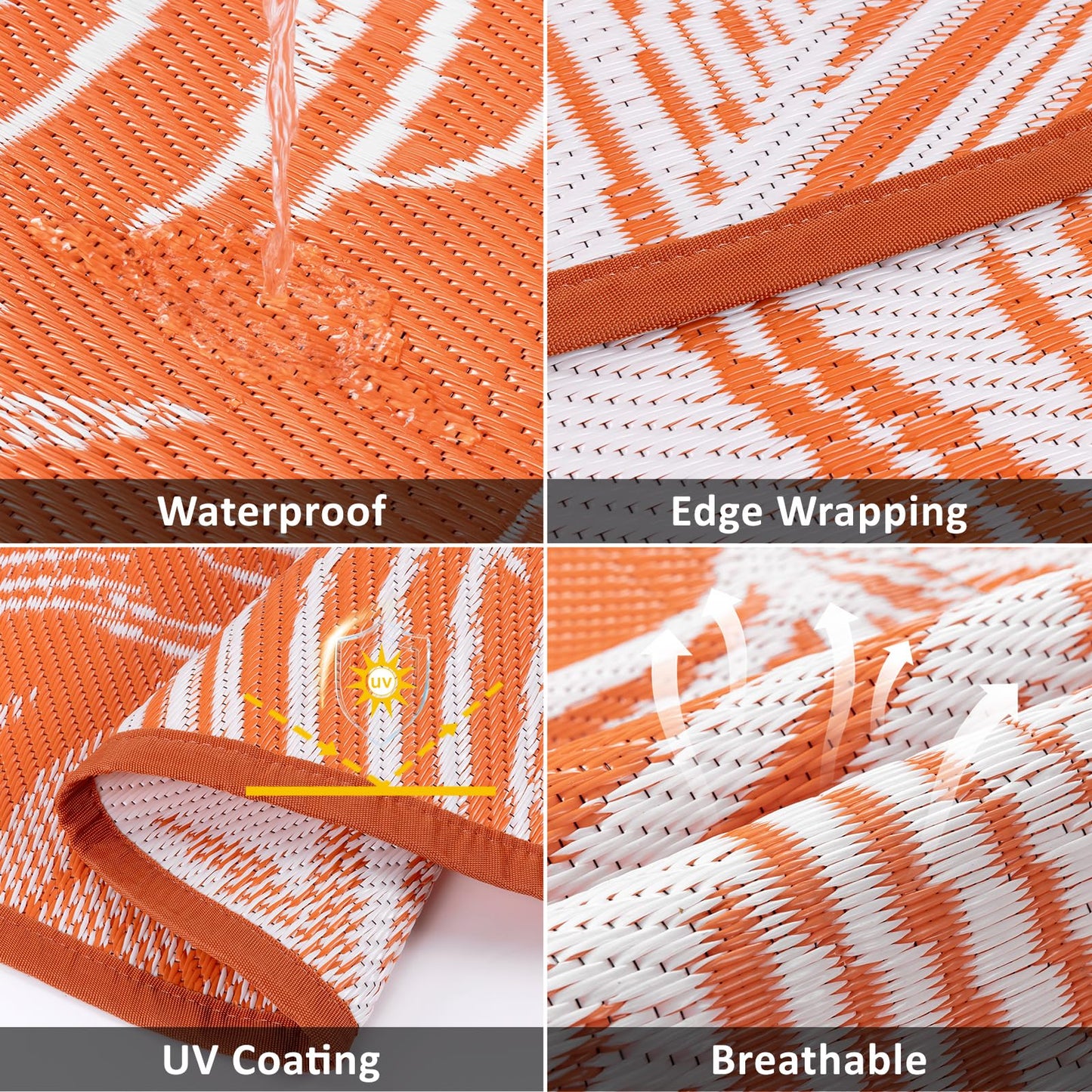 Pauwer Waterproof Outdoor Rug 8ft, Reversible Plastic Straw Patio Camping Rug, Indoor Outdoor RV Mat Carpet for Deck, Camper, Porch, Balcony, Backyard, Picnic, Leaf Orange