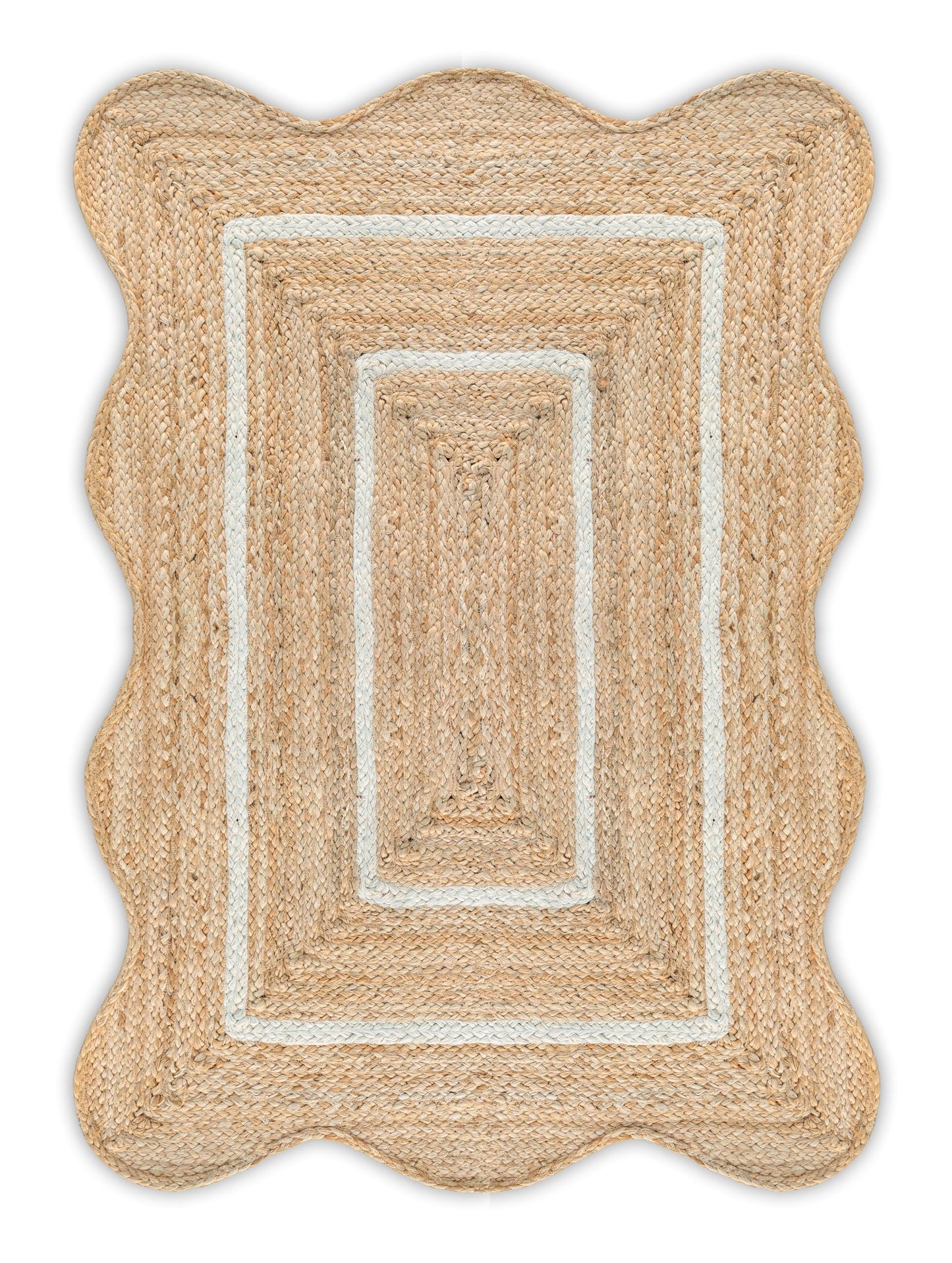 Weaving Village Wave Scalloped Natural Jute Rug Boho Jute Rug Entryway Runner Rug Farmhouse Scallop Rug, Off White (2'x3')