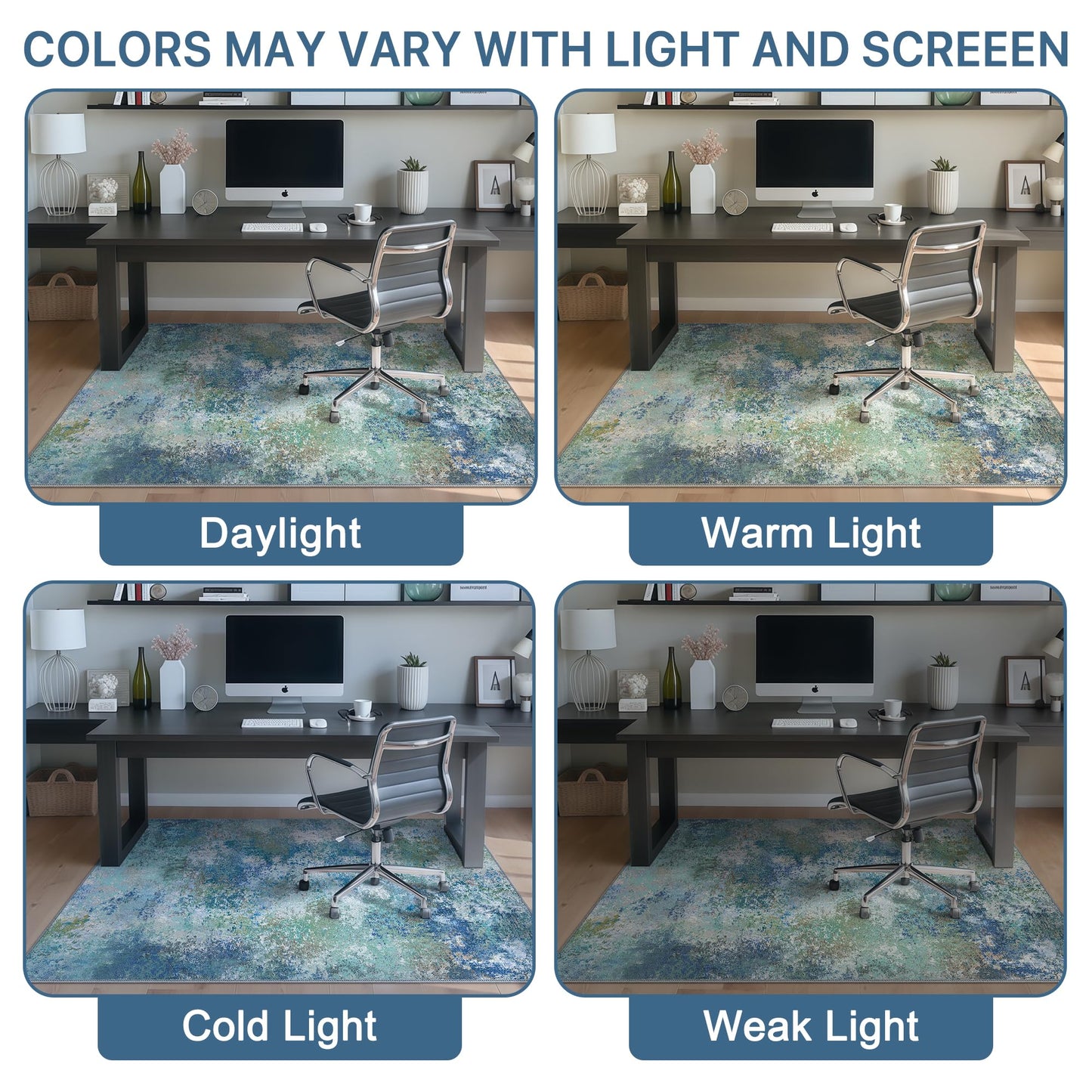 Office Chair Mat for Hardwood Tile Floor, Abstract 36"X 48" Desk Mats for Office Chair on Rolling Chairs Carpet, Desk Anti-Slip 1/5" Thick Rug for Computer Chair, Thin Low-Pile Floor Mat, Blue Green
