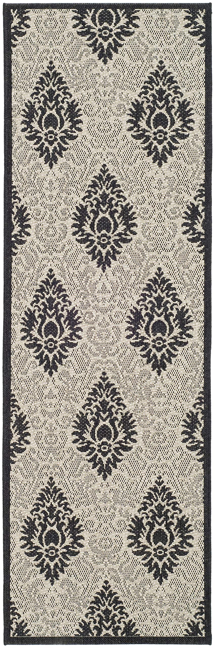 SAFAVIEH Washable Rug Outdoor Courtyard Collection - 2'3" x 6'7" Runner, Sand & Black, Non-Shedding & Easy Cleaning, Ideal for Patio, Entryway, Mudroom, Hallway, Kitchen (CY2714-3901)