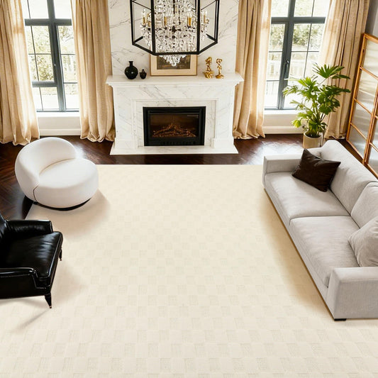 ANSSO Wool Rugs 8x10 for Living Room,80% Merino Wool and 20% Cotton Soft Tufted Area Rug with Cotton Non-Slip Backing,Large Area Rug for Bedroom Bedroom, Dining and Home Office (Cream)