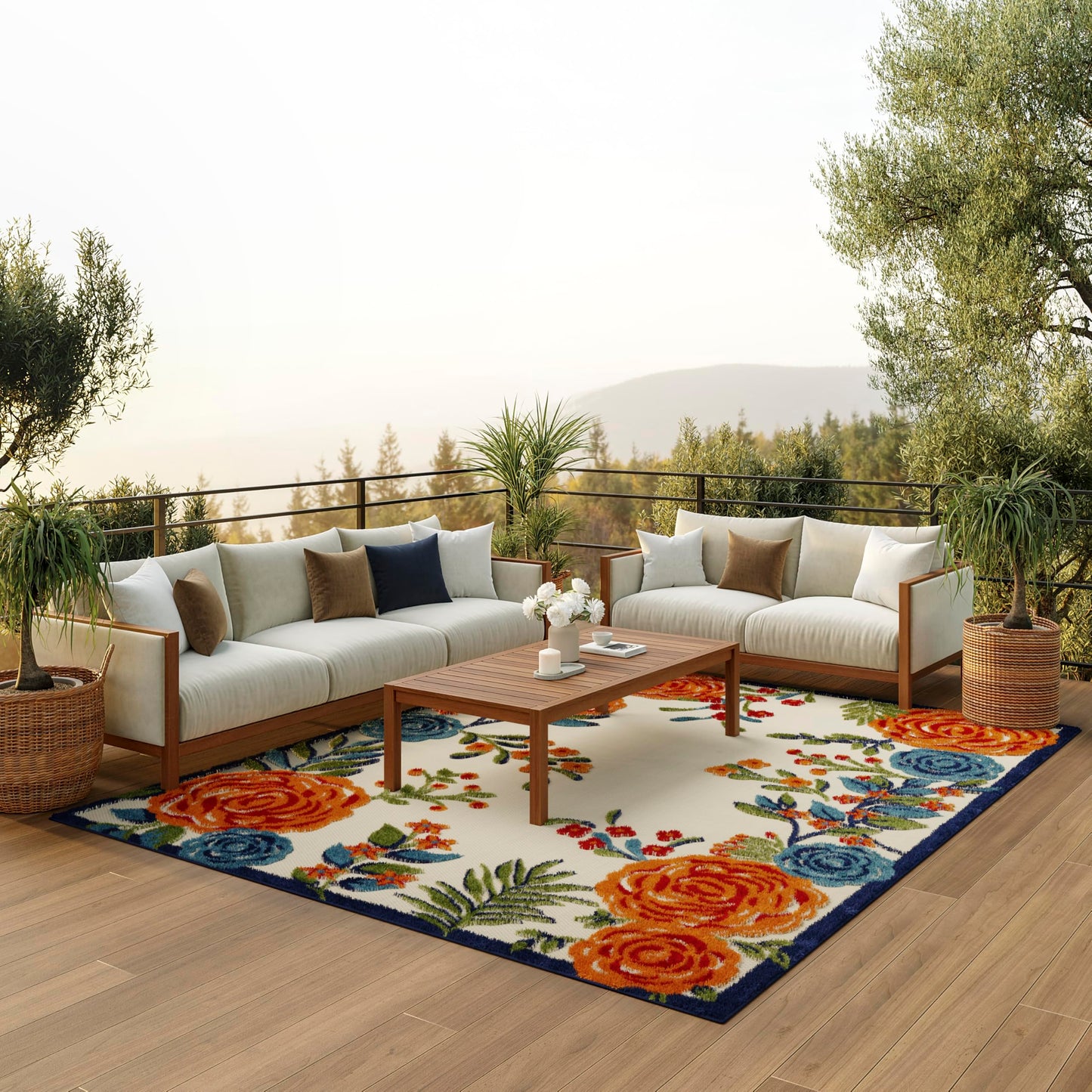 Nourison Home Aloha Multicolor 6' x 9' Area Rug - Easy Clean, Non Shedding, Bed Room, Living Room, Dining Room, Kitchen (6' x 9')