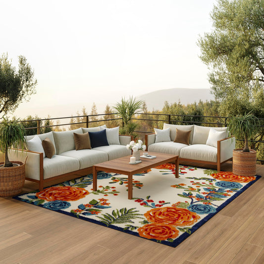 Nourison Home Aloha Multicolor 6' x 9' Area Rug - Easy Clean, Non Shedding, Bed Room, Living Room, Dining Room, Kitchen (6' x 9')