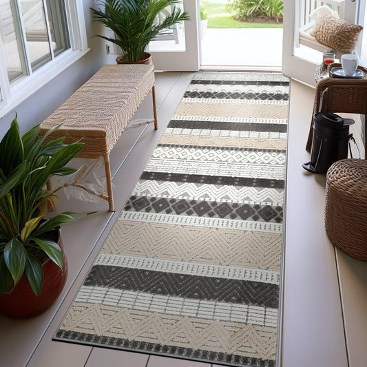 Rugshop Gray Marbella Boho Indoor/Outdoor Runner Rug for Deck,Porch,Hallway, Entryway and Kitchen 2'7" x 6'