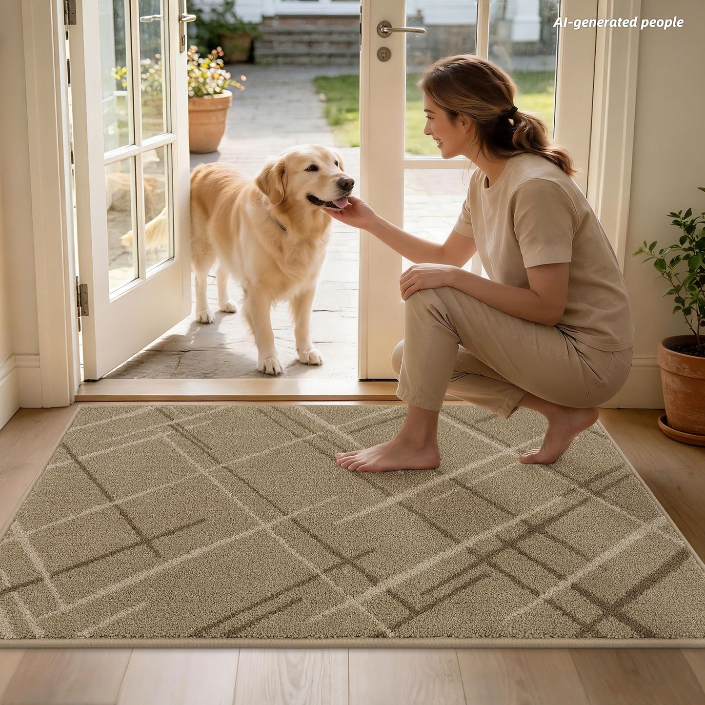 BEQHAUSE Door Mat 36" x 60", Non Slip Entryway Rugs Washable, Dirt Trapper Front Door Mat,Low Profile Absorbent Floor Mats for Front Back Door and Entryway, Beige