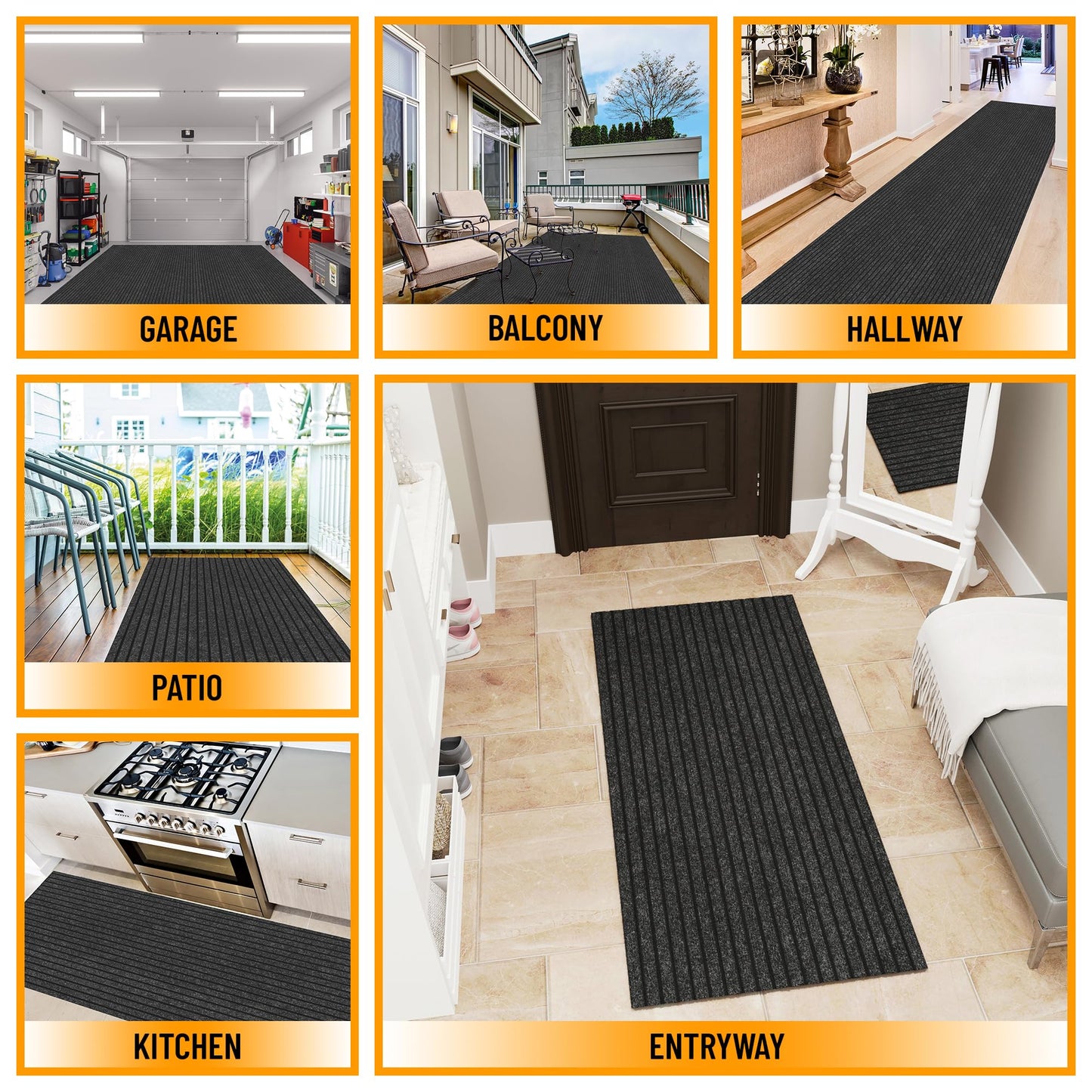 Ottomanson Mud Mat 2'7" x 4' Entryway Rug - Non-Slip Scraper Doormat for Muddy Paws, Dirt Trapping Indoor/Outdoor Mat for High-Traffic Areas, Kitchen, Garage, Patio, Black