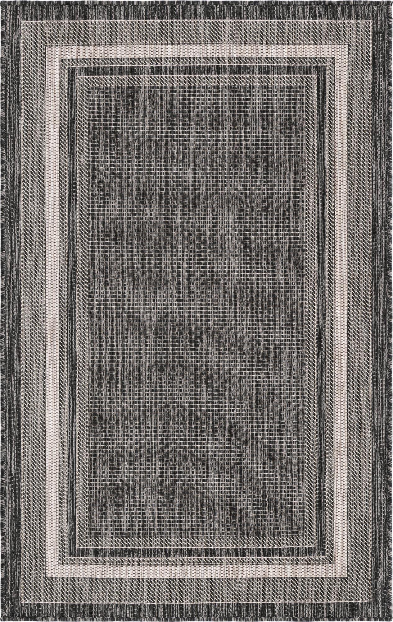 Unique Loom Outdoor Border Collection Area Rug - Soft Border (3' 3" x 5' 3" Rectangle, Black/ Ivory)