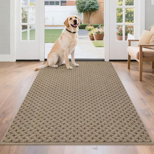 BEQHAUSE Dirt Trapper Door Mat Non-Slip Entryway Rugs Stain Resistant Absorbent Dog Doormats Woven-Look Washable Welcome Floor Doormat for Front Back Door, Dirty Wet Shoes & Paws, 36" x 60", Beige