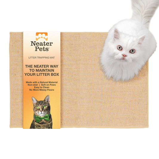 Neater Pets Jute Cat Litter Trapping Mat - Catches Spilled Litter Mess from Kitty Litter Box to Protect Floors, Soft on Cats Paws, Anti-Skid Backing, Easy to Clean, Beige, 24" x 36"