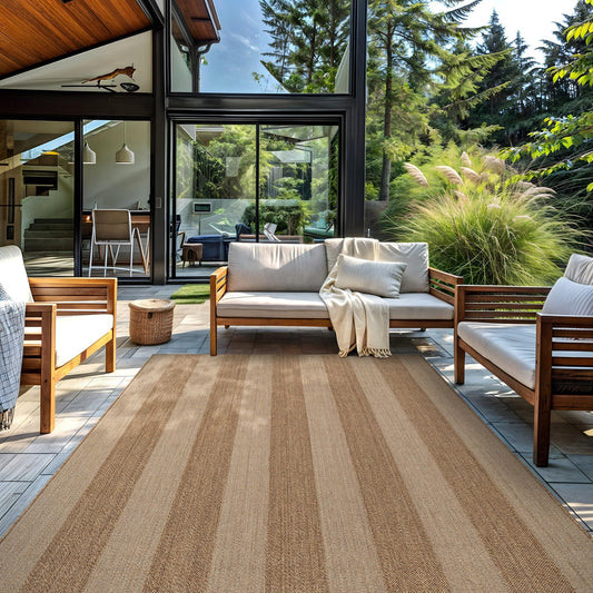 Rugshop Striped Indoor Outdoor Flat Woven Area Rug,Natural Jute-Style,Easy-Care Patio Rug for Backyard Porch Deck Balcony, 7'10" x 10' Sand/Natural