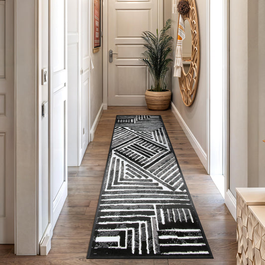 Rugshop Contemporary Stripe Design High Traffic Runner Rug for Hallway,Kitchen,Bedroom,Entryway,Living Room 2' x 7' Black