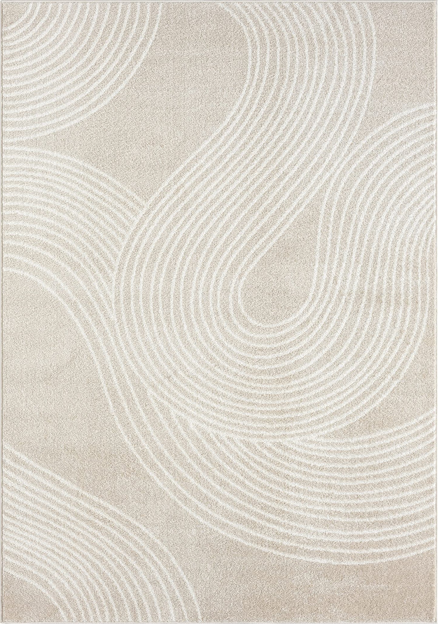Abani Beige and White Swirl Area Rug | 5'3" x 7'6" Cream Carpet with Wave Pattern | Modern Rug for Living Room, Bedroom and Office | Nuevo Collection
