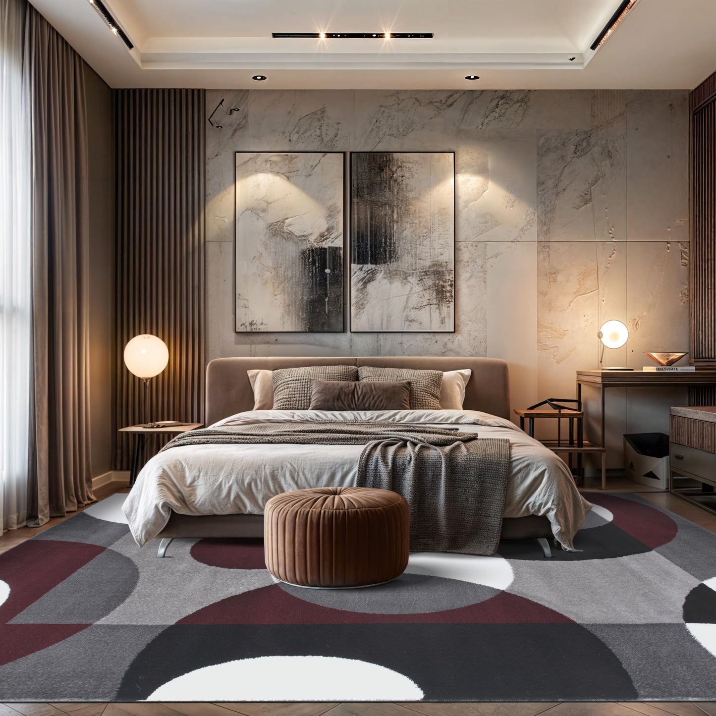 Rugshop Modern Circles Carpet Easy Maintenance for Home Office,Living Room,Bedroom,Kitchen Soft Area Rug 9' x 12' Burgundy