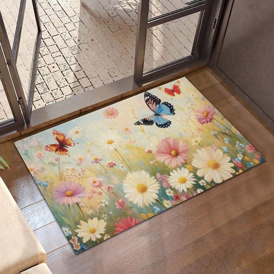 CXULIN Wildflowers Front Door Mat,Anti-Slip Spring Butterflies Entrance Indoor Rug Mat,Low Profile Door Mat Entrance,Doormats for Home Kitchen Bedroom Porch, Hallways 30 x 17 Inch