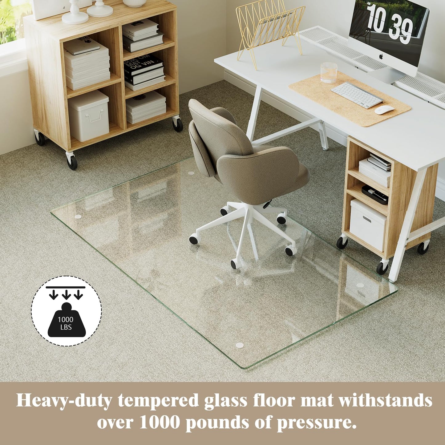 Koonmi Tempered Glass Chair Mat for Hardwood Floors & Carpets, 30" x 55“ Transparent Heavy Duty Office Floor Protector with Noise-Free Gliding Shatterproof for Home Office Desk