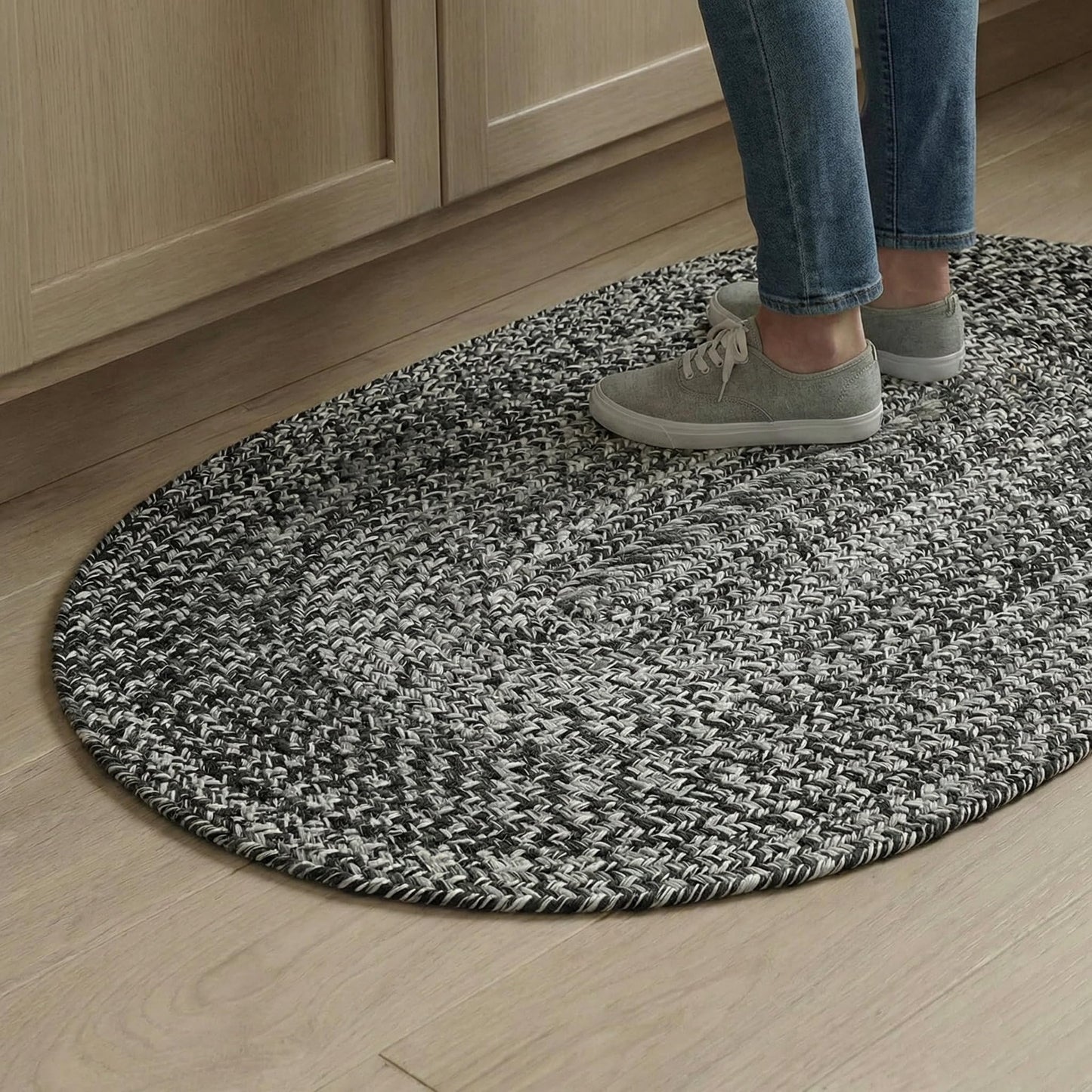 Super Area Rugs Machine Washable Gray Oval Braided Rug – 2' x 3' Reversible Farmhouse Area Rug for Kitchen, Entryway, & Mudroom