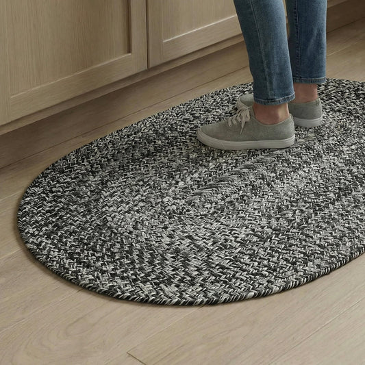 Super Area Rugs Machine Washable Gray Oval Braided Rug – 2' x 3' Reversible Farmhouse Area Rug for Kitchen, Entryway, & Mudroom