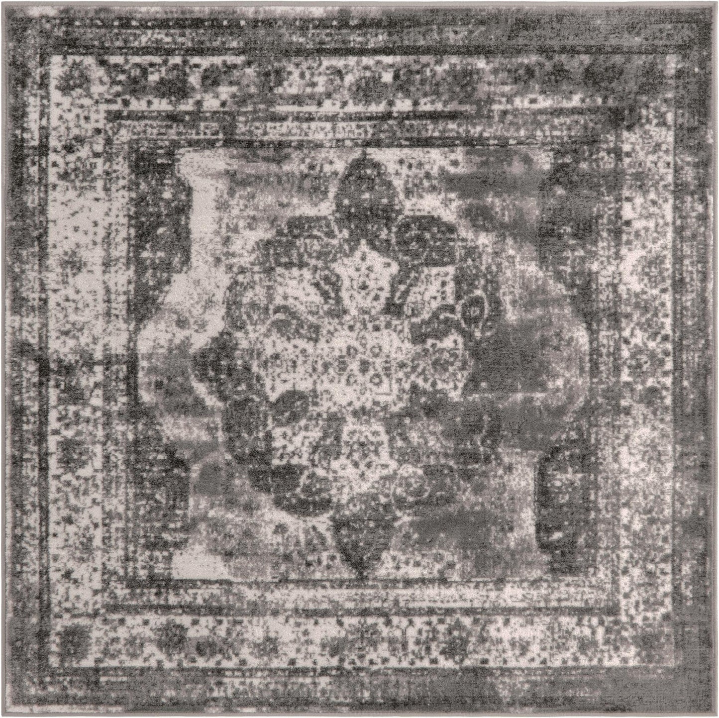 Rugs.com - Monte Carlo Rug – 5 Ft Square Gray Easy-Clean Rug – Low-Profile Vintage Medallion Area Rug for Living Rooms, Bedrooms, and Home Offices
