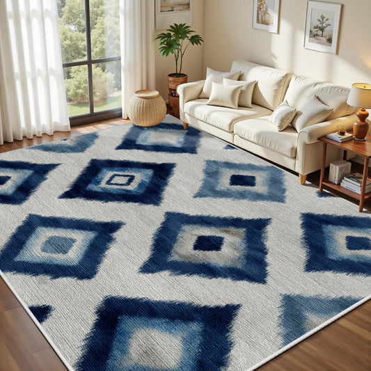 Rustic Area Rugs 7x9 - Native American Inspired Tribal Design, Rustic Lodge Country Style, Washable Non Slip Soft Floor Carpet for Living Room Bedroom Office, Geometric Home Decor