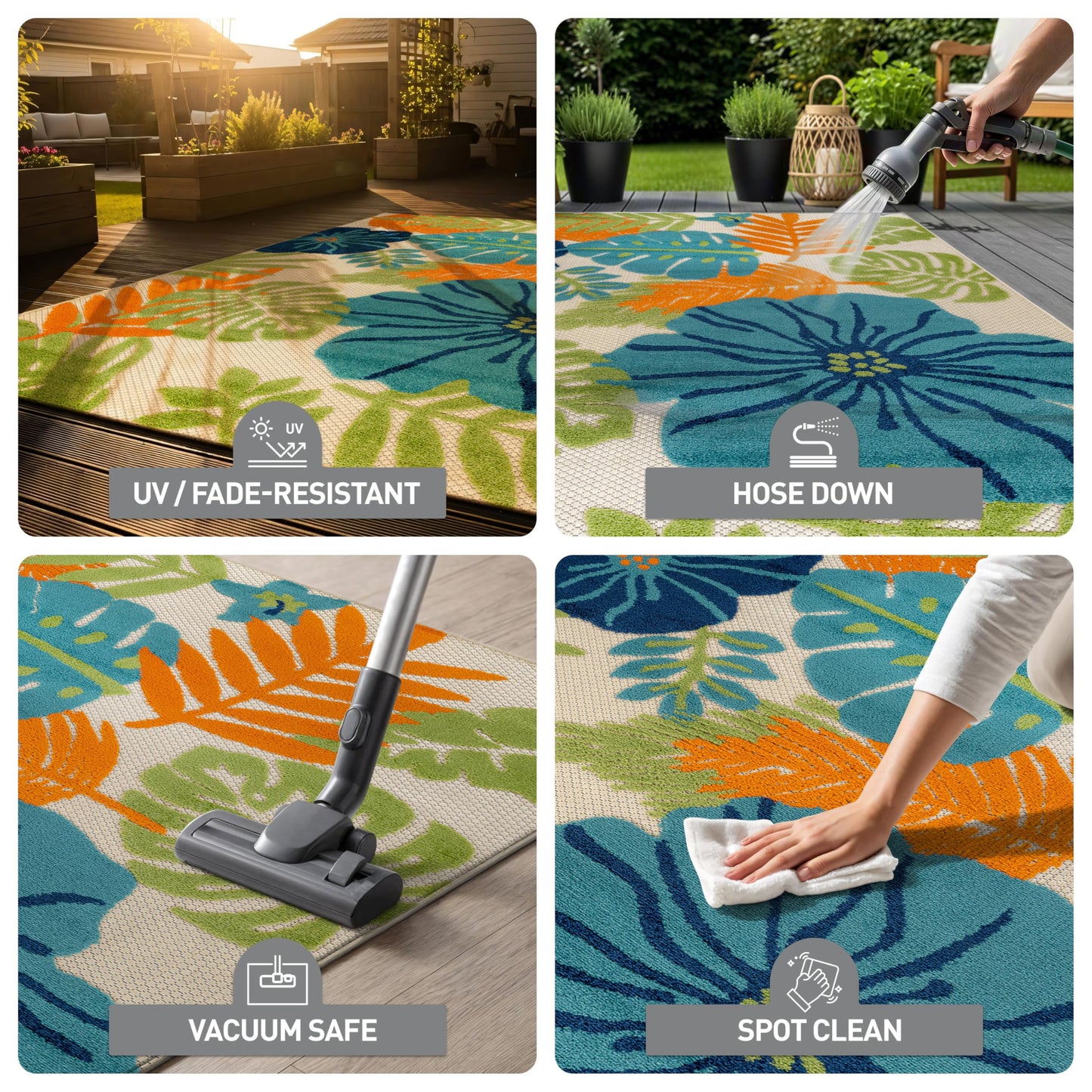 Rugshop Indoor/Outdoor High-Low Textured Area Rug, Tropical Floral, Easy-Clean Patio Rug for Porch Deck Balcony 7'10" x 10' Beige/Multi