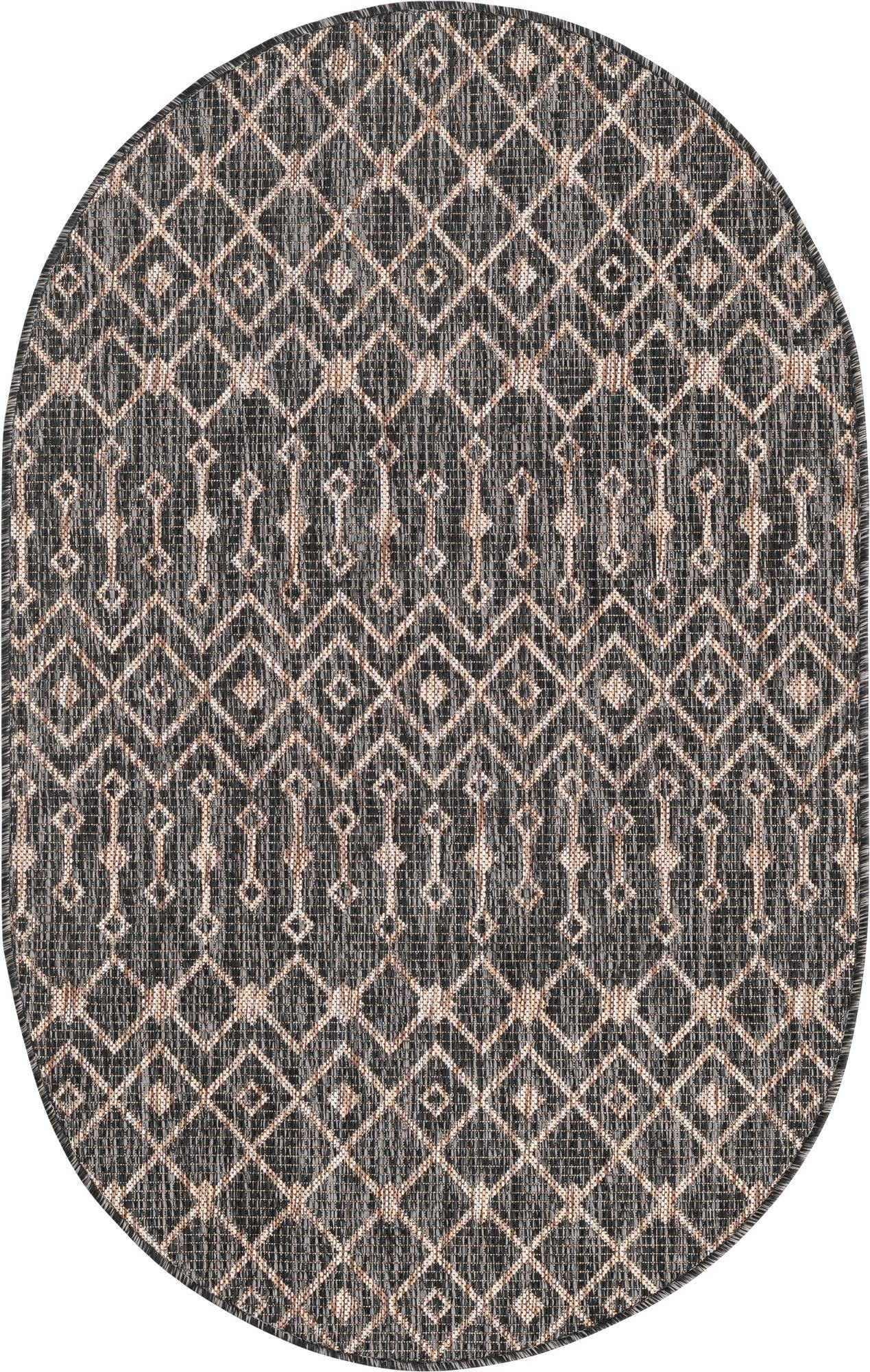 Unique Loom Outdoor Trellis Collection Area Rug - Tribal Trellis (3' 3" x 5' 3" Oval, Charcoal Gray/ Natural)