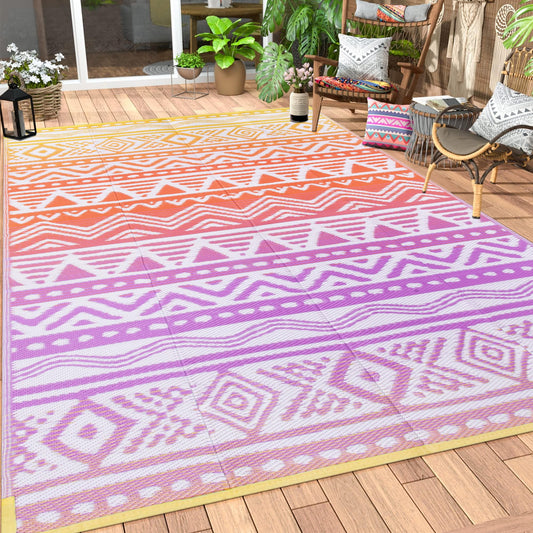 Lahome Outdoor Rug 8x10 Patio Waterproof, Reversible Outdoor Plastic Straw Rug for Camping, RV Patio Rugs Outside Large Carpet for Porch Deck Backyard Picnic(Orange/Purple,8'x 10')