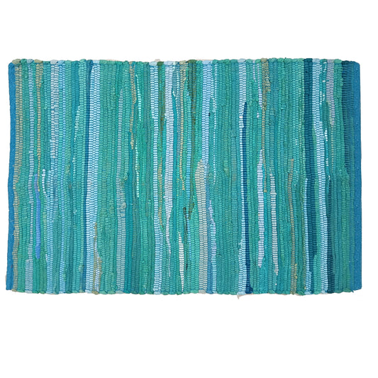 Ramanta Home Hand Woven 100% Cotton Chindi Rag Rug 2'x3' - Teal, Recycled Reversible Rug, Boho Farmhouse Rugs for Living Room, Dinning Room, Kitchen, Entryway, Bedroom Rugs - 24"x36"