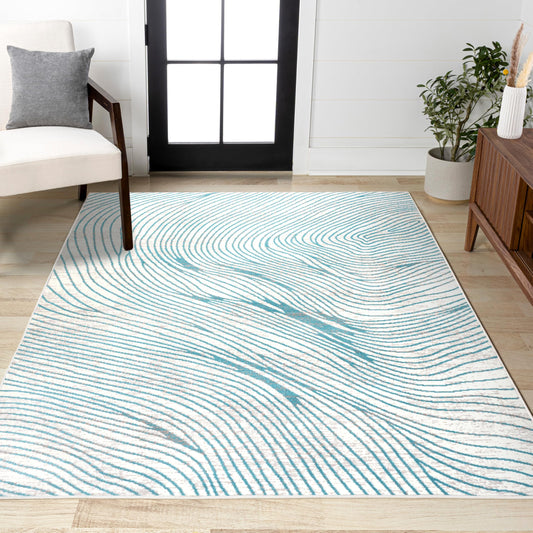 JONATHAN Y Arlo Woodgrain Geometric Ivory/Blue Indoor Area Rug, 8x10, Modern, Contemporary, Easy-Cleaning for Living Room, Bedroom, Kitchen, Pet Friendly, Non-Shedding (LUX104A-8)