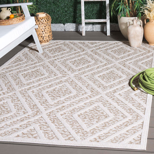 Martha Stewart x SAFAVIEH Outdoor Area Rug Collection - 5'3" x 7'6", Beige & Brown, Weather Resistant & Washable, Ideal for Patio, Backyard, Mudroom, Deck, Dining Space (MSRO218B)