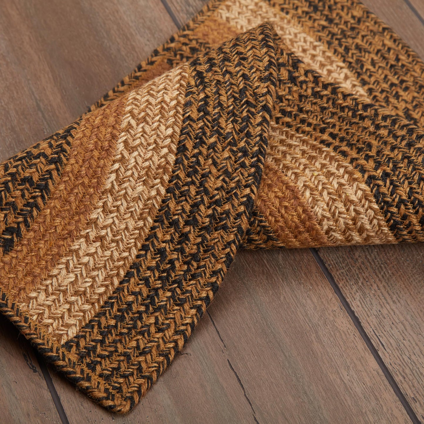 VHC Brands Kettle Grove Primitive Jute Tan Striped Rug Half Circle Decor 16.5"x33"